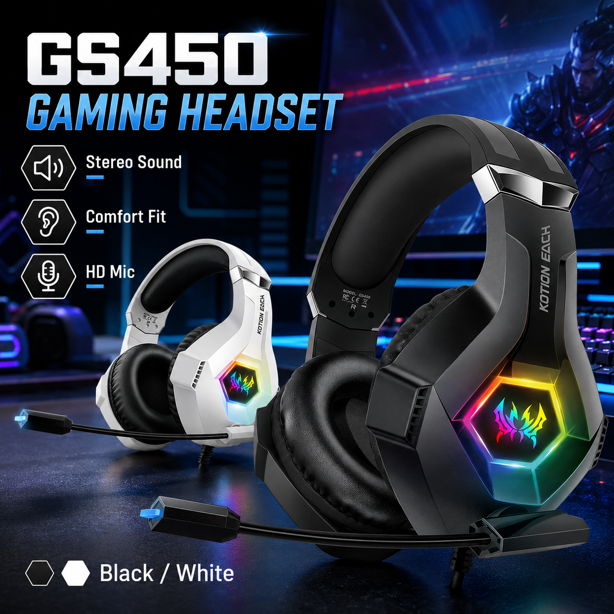 GS450 Wired Gaming Headset RGB - Pc Gaming Earphones ulasan dan harga