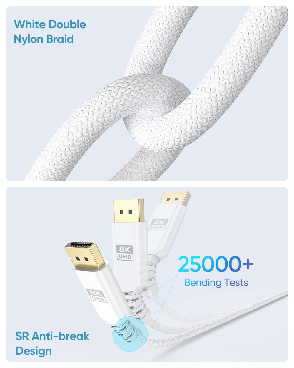 White DisplayPort 1.4 Cable 6. - Pc Gaming Mini ulasan dan harga
